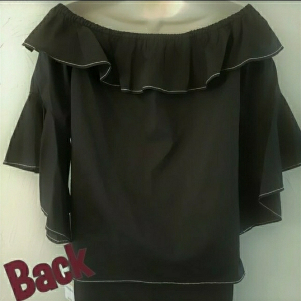 Black Top Bell Sleeve Blouse Petite Small INC NEW 🤍 RETAIL $69- - Picture 5 of 9
